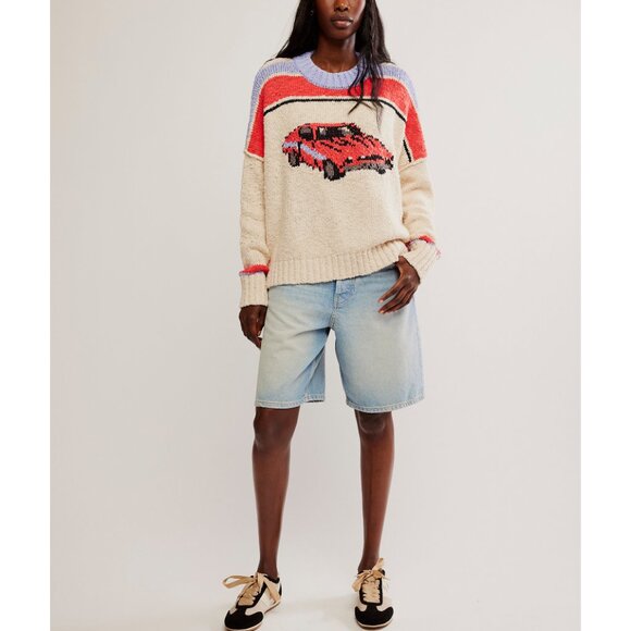 Free People Red and White Car Sweater - Picture 6 of 7